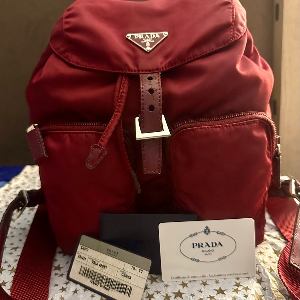 Authentic PRADA Tessuto Nylon Vela  Backpack in Cerise with COA ( Small)